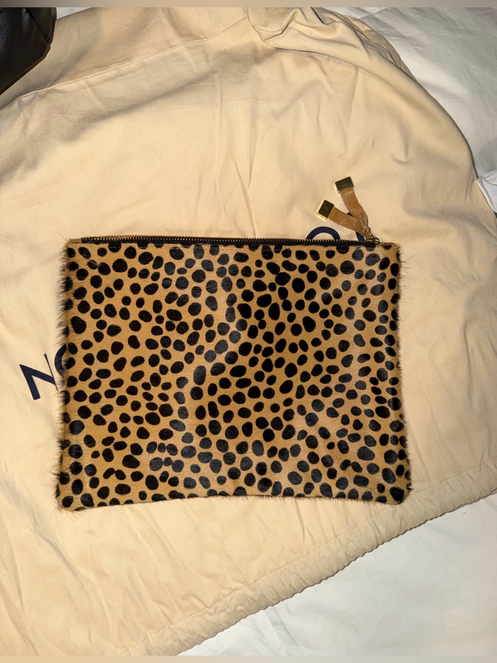 Cheetah print hair textured flat clutch large